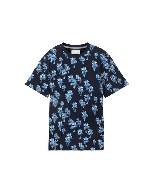 Tom Tailor Kurzarmshirt allover printed linen t-shirt in Blue für Herren