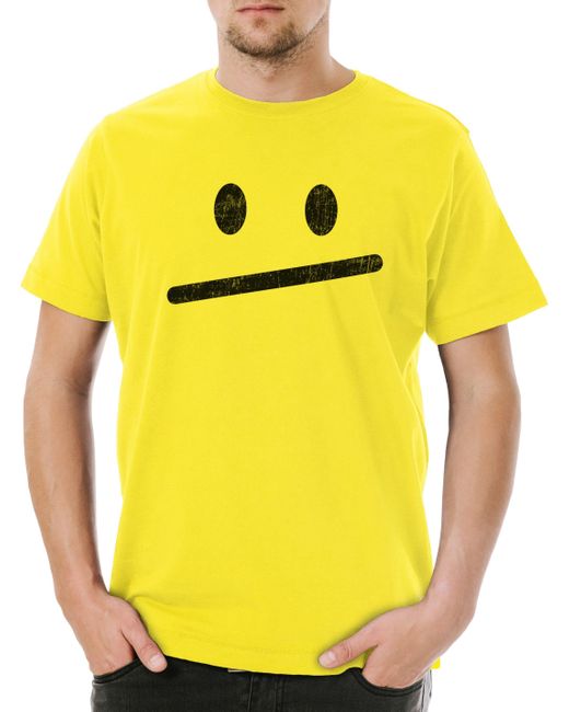 Urban Backwoods Print- Smile Meh T-Shirt Stick Figure Strichmännchen Admin IT PC Nerd in Yellow für Herren