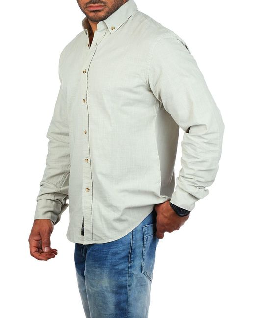 Carisma Langarmhemd Leinen Baumwoll Mix Casual Hemd 8529 Regular Button-Down-Kragen Langarm Uni in Gray für Herren