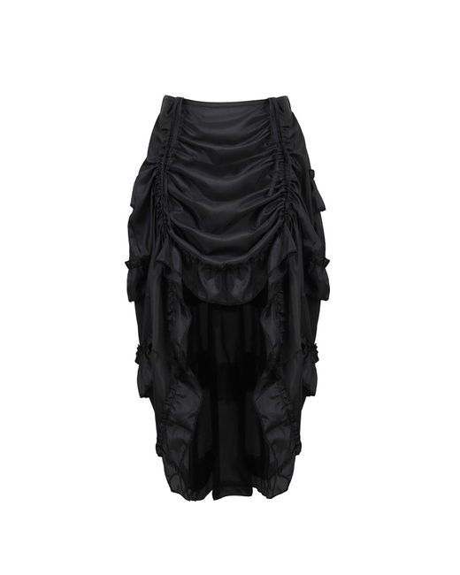 Refttenw Black Midirock Gothic Steampunk High-Low Rock mit Rüschen, Taillenschnürung