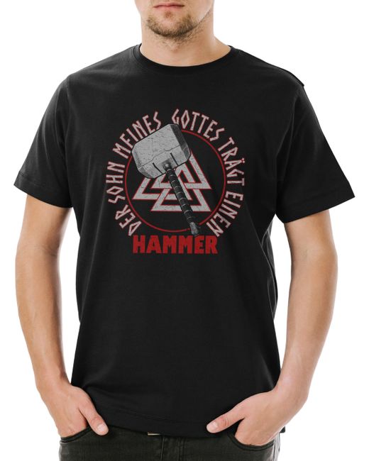 Urban Backwoods Print- Sohn Meines Gottes T-Shirt Thor Hammer Mjölnir Odhin Walhalla in Black für Herren