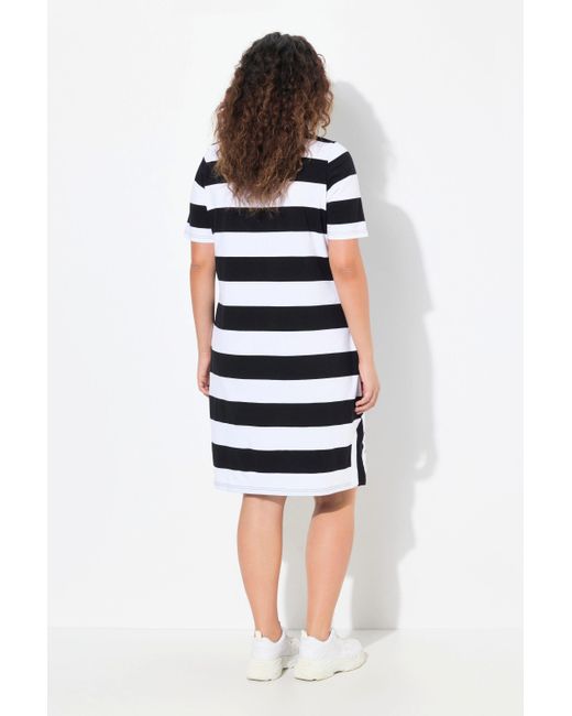 Ulla Popken White Jerseykleid Ringel A-Linie Tunika-Ausschnitt