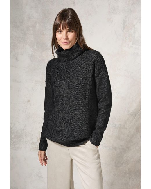 Cecil Black Rollkragenpullover aus softem Materialmix