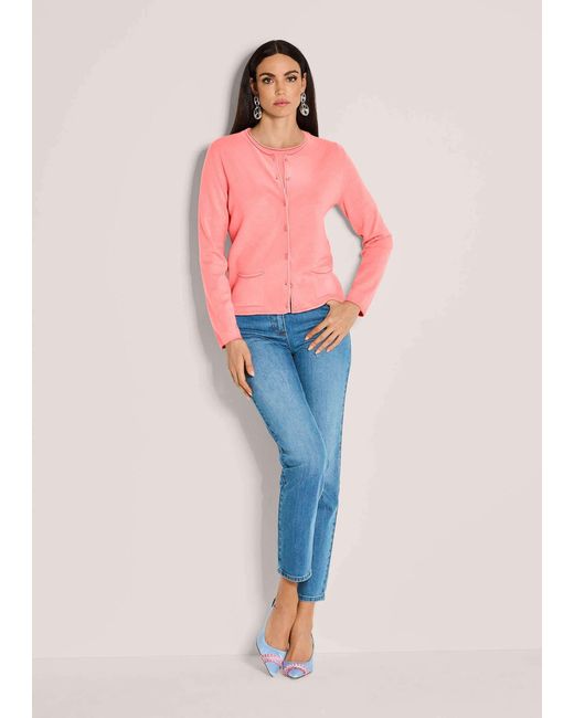 Madeleine Pink Strickpullover Basic Halbarmpullover Langarm Strickjacke mit Feinstrickpullover