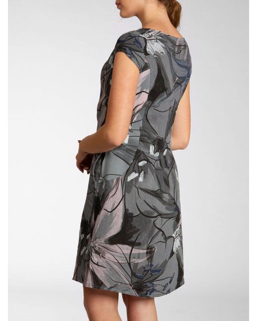 Caspar Black Sommerkleid SKL035 knielanges elegantes Leinenkleid mit Blüten Print Luftig leicht
