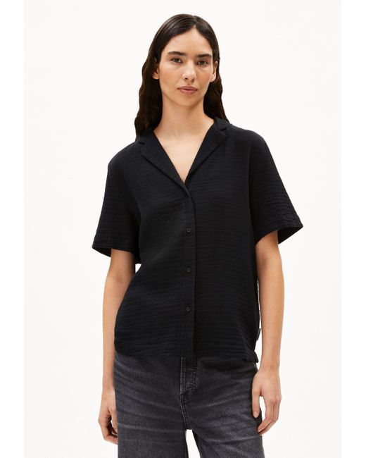 ARMEDANGELS Black Kurzarmbluse MAAITE MUSSELIN Bluse aus Bio-Baumwolle Relaxed Fit