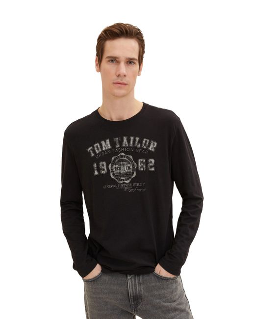 Tom Tailor Langarmshirt (Packung, 2-tlg) mit Logo Print in Black für Herren