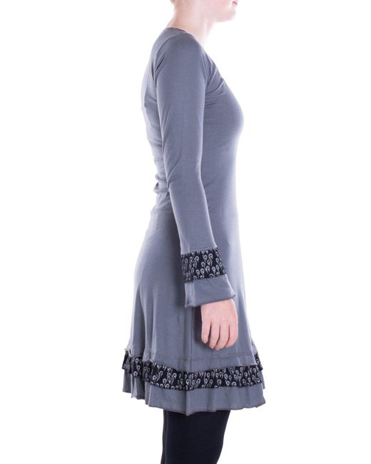 Vishes Blue Midikleid knielang Kleid Baumwolle Blumen-Muster Lagenlook-Design Rüschen Alternative Bekleidung