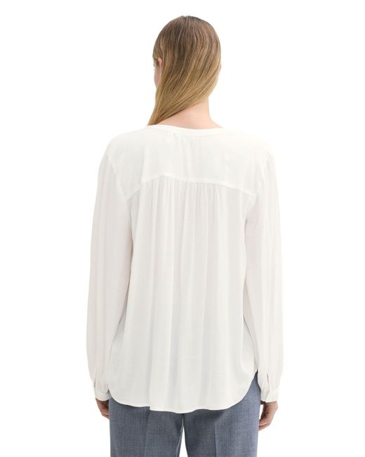 Tom Tailor White Langarmbluse (1-tlg) Drapiert/gerafft