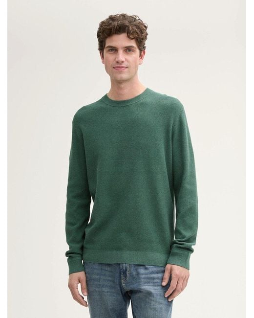Tom Tailor Strickpullover 1042453 mit feiner Struktur und Logo-Badge über dem Saum in Green für Herren