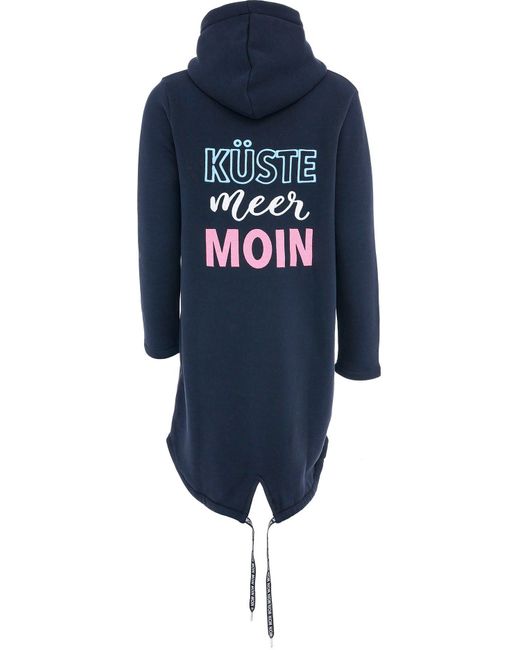 Zwillingsherz Blue Jerseymantel "ü " mit Kapuze, Taschen, Front und Backmotiv Küste Meer Moin