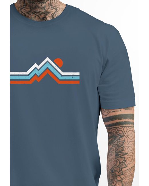 Neverless T-Shirt Berge Wandern Bergmotiv Aufdruck Printshirt Gebirge mit Print in Blue für Herren