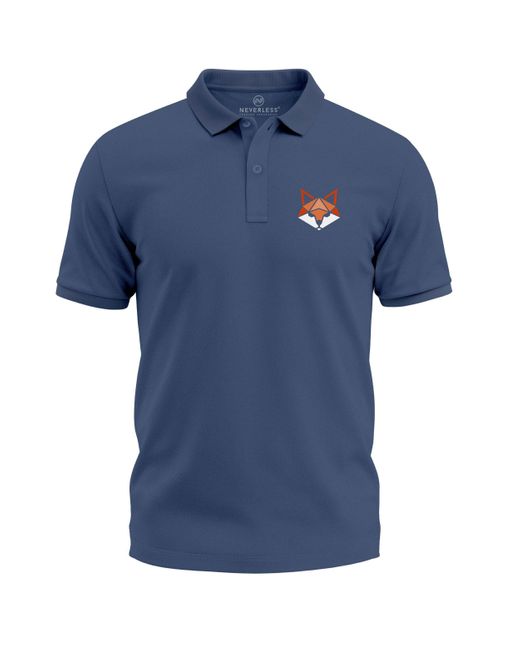 Neverless Poloshirt Fuchs Motiv– Kurzarm Polohemd aus Baumwolle – mit Print in Blue für Herren