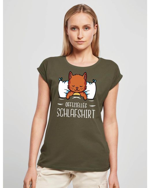 Youth Designz Green Print- "Katze Schlafshirt" T-Shirt Statement Geschenk Motiv mit stylischen lustigen Frontprint für Frauen