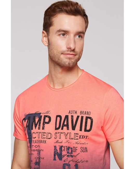 Camp David Rundhalsshirt mit offener Kante am Ausschnitt in Red für Herren