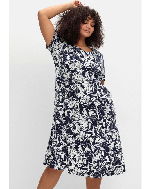 Sheego Blue Jerseykleid Große Größen in A-Linie, mit Blumenprint