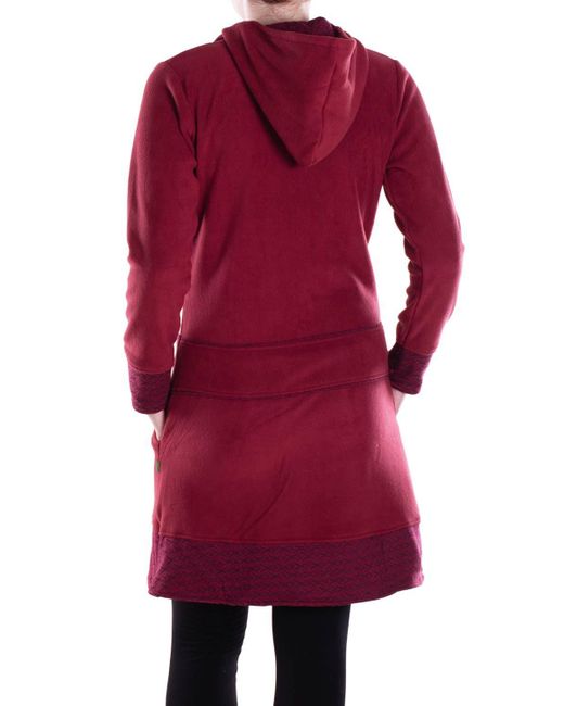 Vishes Red Kapuzenfleecejacke Lange Kapuzenjacke Fleece Hippiemantel Übergangsjacke Hippie