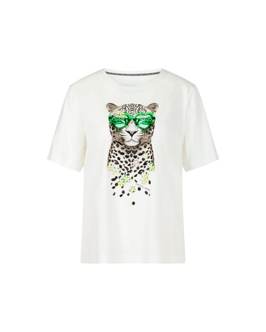 Marc Cain White Kurzarmshirt T-Shirt mit Print Fancy Leopard
