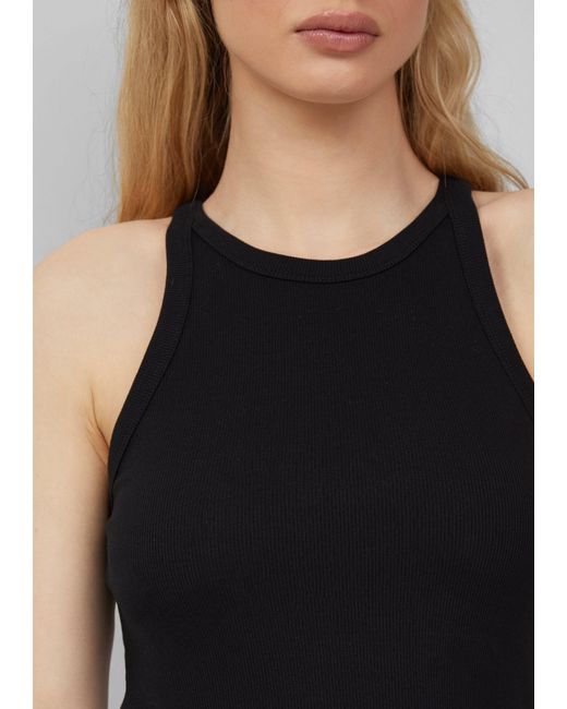 QS Black Shirttop Geripptes Tanktop Paspel