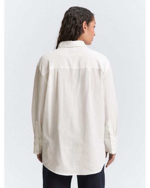 Tom Tailor White Langarmbluse Oversize Bluse mit Leinenanteil