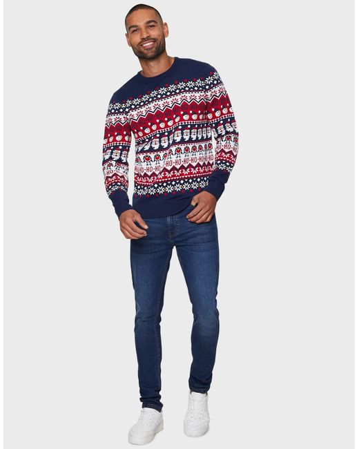 Threadbare Rundhalspullover -Ho Wrap (1-tlg) mit toller Musterung in Blue für Herren