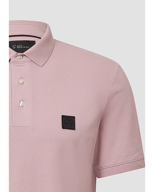 S.oliver S.Oliver BLACK Kurzarmshirt Piqué-Poloshirt aus Baumwollstretch mit Label-Patch in Pink für Herren