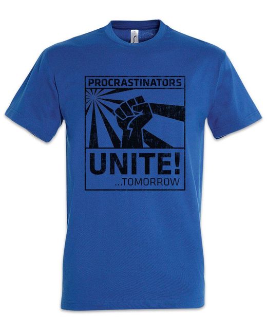 Urban Backwoods Print-Shirt Procrastinators Unite T-Shirt Geek Nerd Raised Fist Rebellion in Blue für Herren