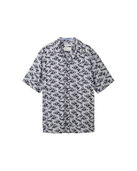 Tom Tailor T- comfort printed viscose shirt, navy coloured leaf design in Gray für Herren