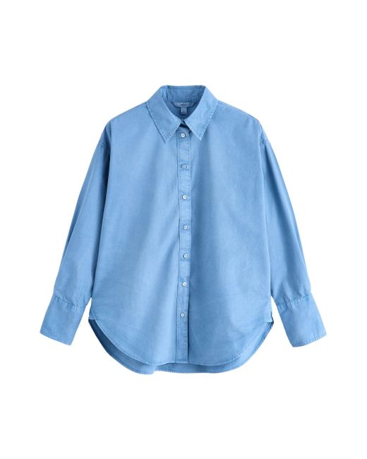 Next Blue Langarmbluse Gewaschenes übergroße Bluse aus 100 % Baumwolle (1-tlg)