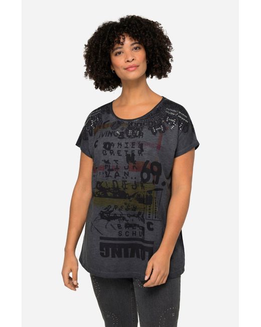 Angel of Style Black Rundhalsshirt T-Shirt oversized Schrift-Motiv Rundhalsausschnitt
