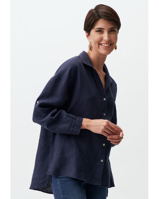 Jimmy Key Blue Shirtbluse Langärmlig Leinen Gewebt Hemd