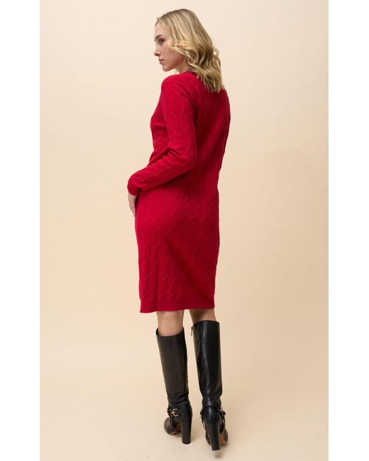 Passioni Red Strickkleid Rotes Winterkleid mit geradem Schnitt und Zopfmuster in Unifarbe