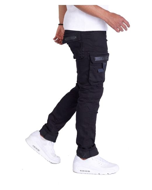 KINGZ Rebelische Designer Cargojeans Schwarz M in Blue für Herren