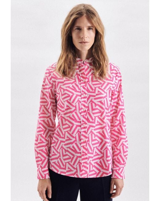 Seidensticker Klassische Bluse Schwarze Rose Kragen Geometrische Langarm Lyst Pink in Muster | DE