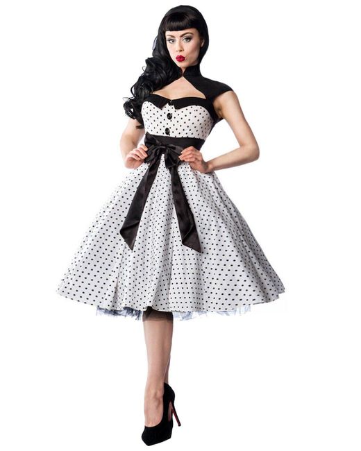atixo White A-Linien- 50er Jahre Pin Up Rockabilly Kleid Retro Tanzkleid Retrokleid dots