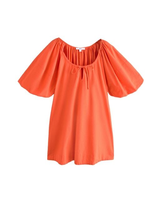 Next Orange Baumwoll-Minikleid mit Puffärmeln und Bindedetail (1-tlg)