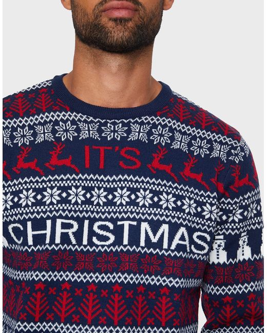 Threadbare Rundhalspullover Thistle (1-tlg) mit tollem Weihnachtsmotiv in Blue für Herren