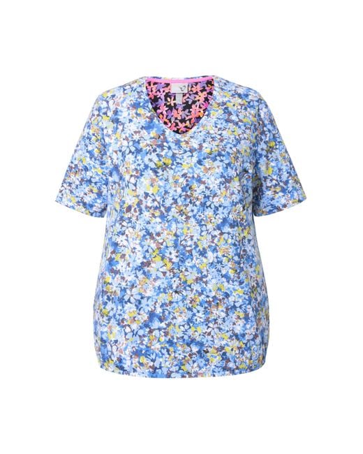 Ulla Popken White T-Shirt Gummisaum V-Ausschnitt Halbarm