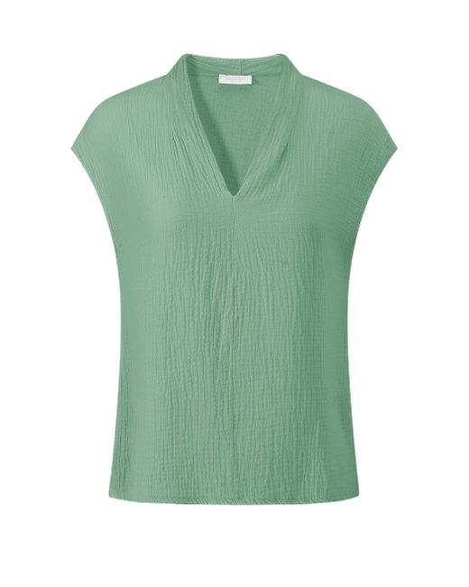 SassyClassy Green Kurzarmshirt Musselin Shirt kurz mit V-Ausschnitt Elegant Lockere ärmellose Top