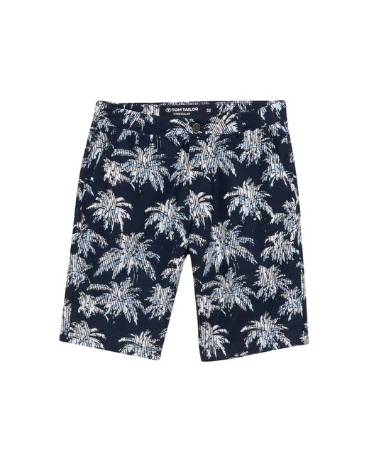 Tom Tailor Bermudas Regular Chino Shorts mit Palmen-Print in Blue für Herren