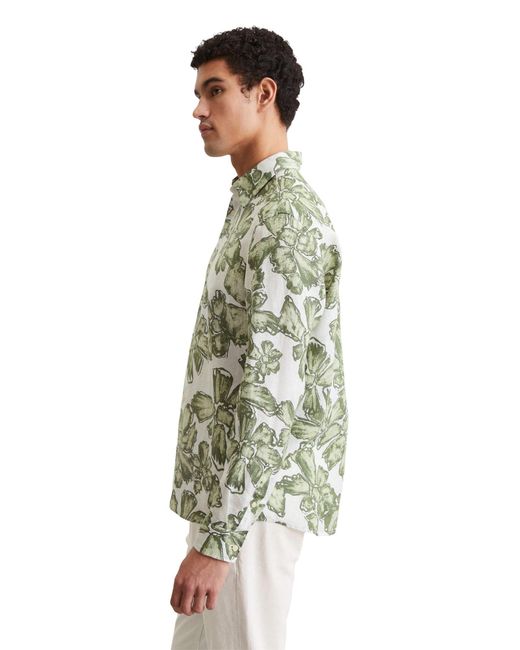 Marc O' Polo Langarmhemd aus Leinen mit Allover-Print in Green für Herren