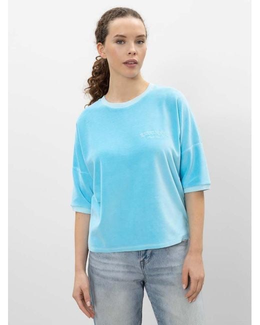 Herrlicher Blue Kurzarmpullover Smila Shortsleeve Überschnittene Schulter Nicki Pullover