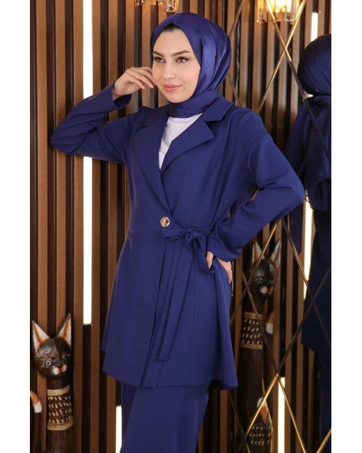 Moda Mihram Blue Tunikakleid Gürtel Detail Set