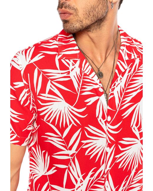 Redbridge Kurzarmhemd mit Palmen-Print – Reverskragen, Sommerhemd in Red für Herren