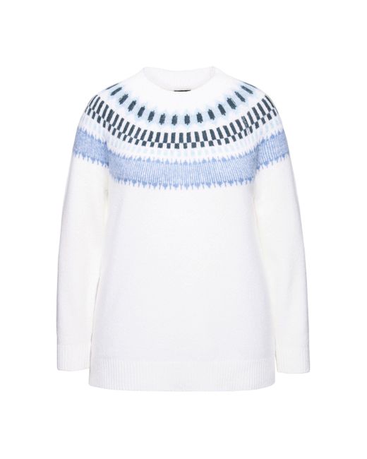 Ulla Popken White Strickpullover Norweger-Pullover Rundhals Langarm