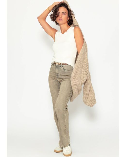 SassyClassy White T-Shirt Strick-Top mit Rundhalsausschnitt ärmellos Top in Rippstruktur