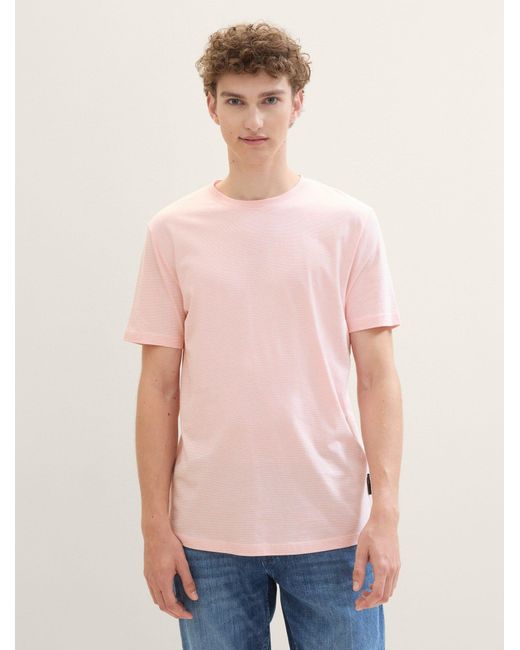 Tom Tailor T-Shirt mit feinem Streifenmuster in Pink für Herren
