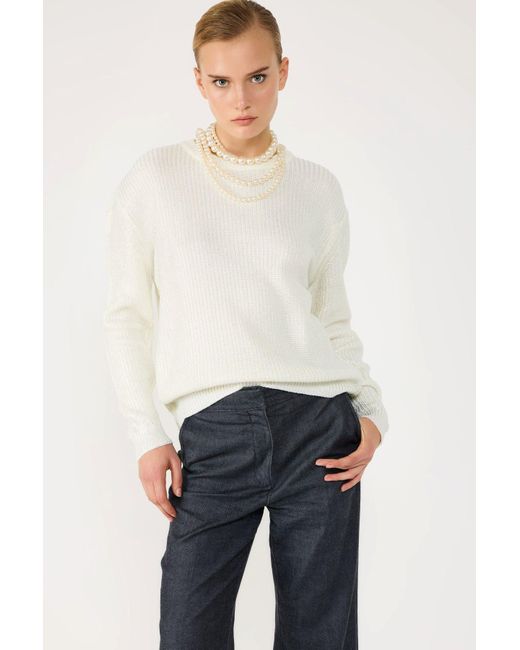 No Matter What White Metall-Detail Strickpullover, lockere Passform