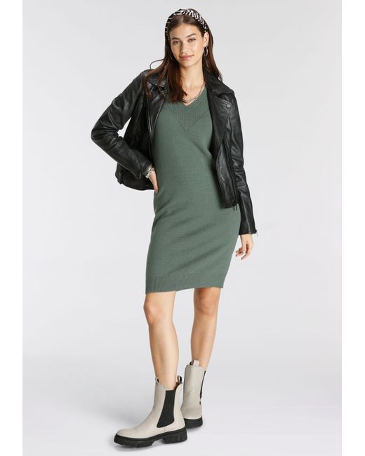 Tamaris Green Strickkleid, mit Ajour-Ärmeln