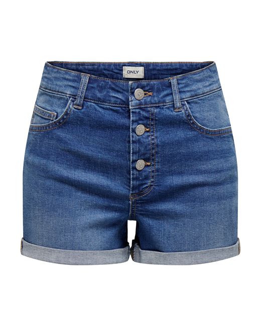 ONLY Blue ONLHUSH HW BUTTON FOLD UP SHORTS DNM PIM